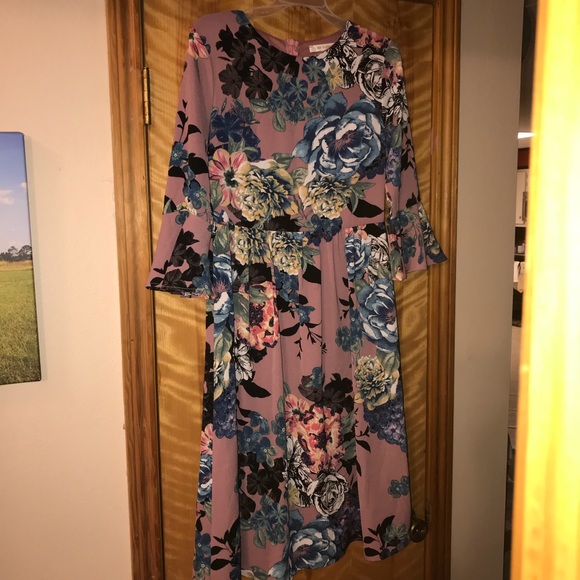 Lake Flower | Dresses | Lake Flower Mauve Floral Midi Dress Size M ...